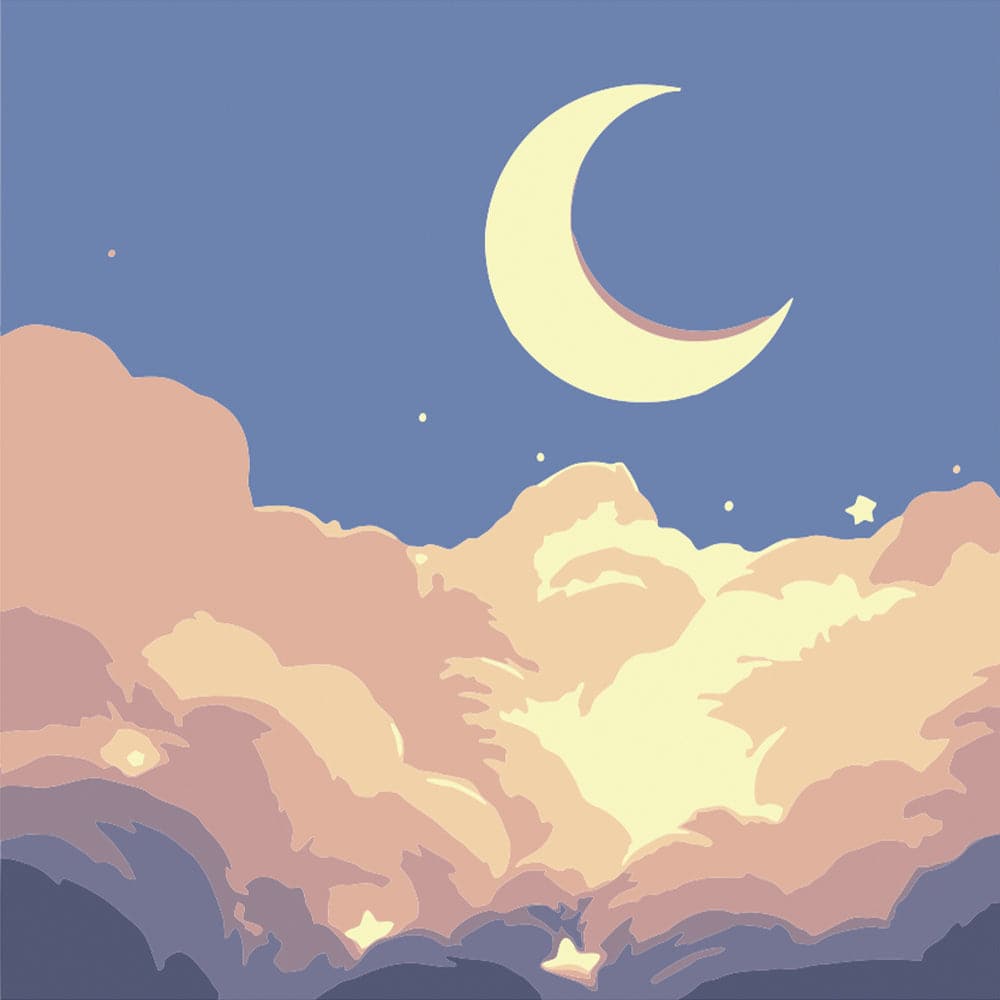 Crescent moon lying on clouds