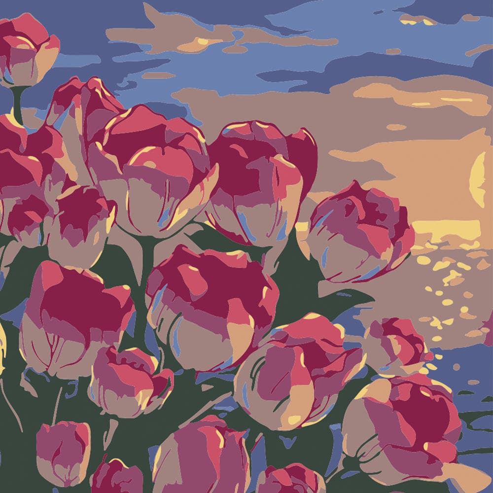 Pink roses by the sea at sunset