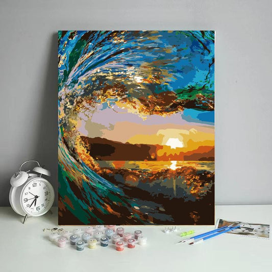 Sunset through waves