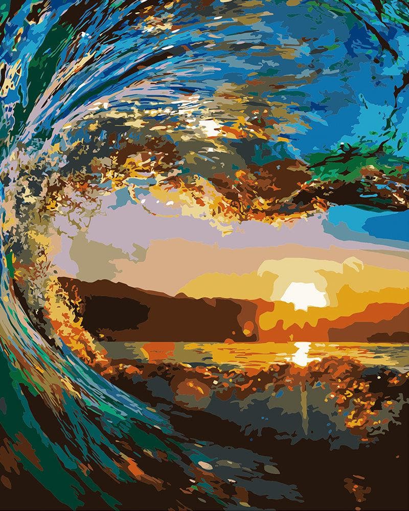 Sunset through waves