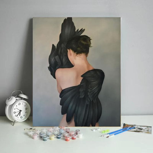 Paint-by-numbers-Abstract woman with black feather