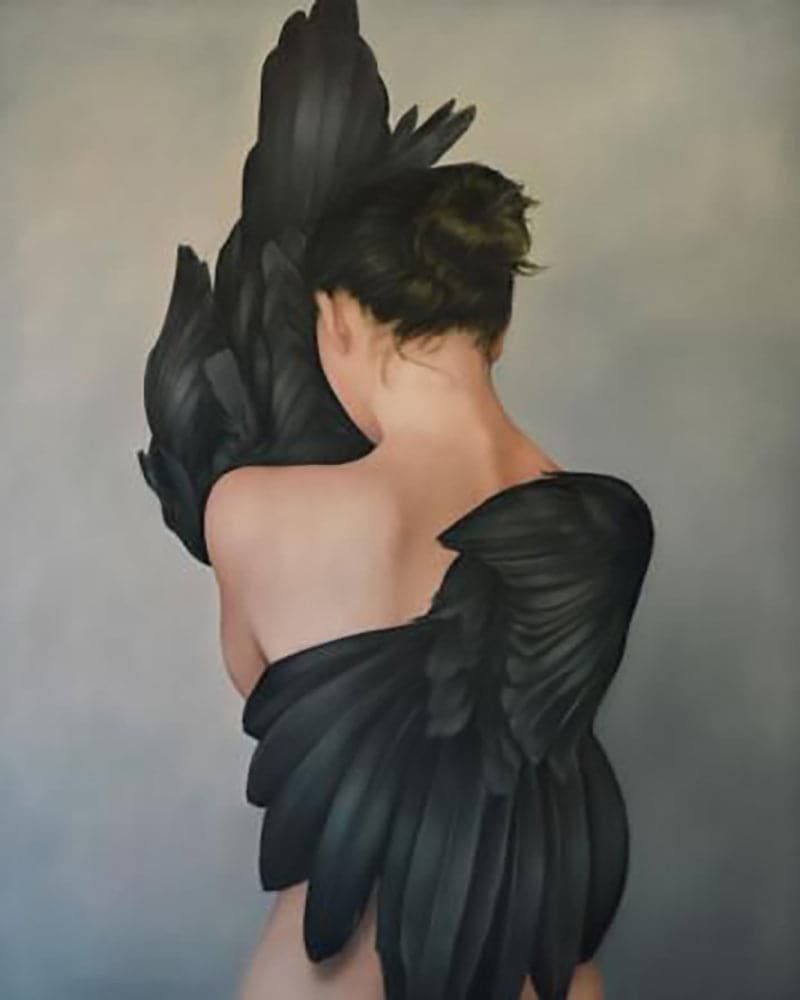 Paint-by-numbers-in-real-Abstract woman with black feather