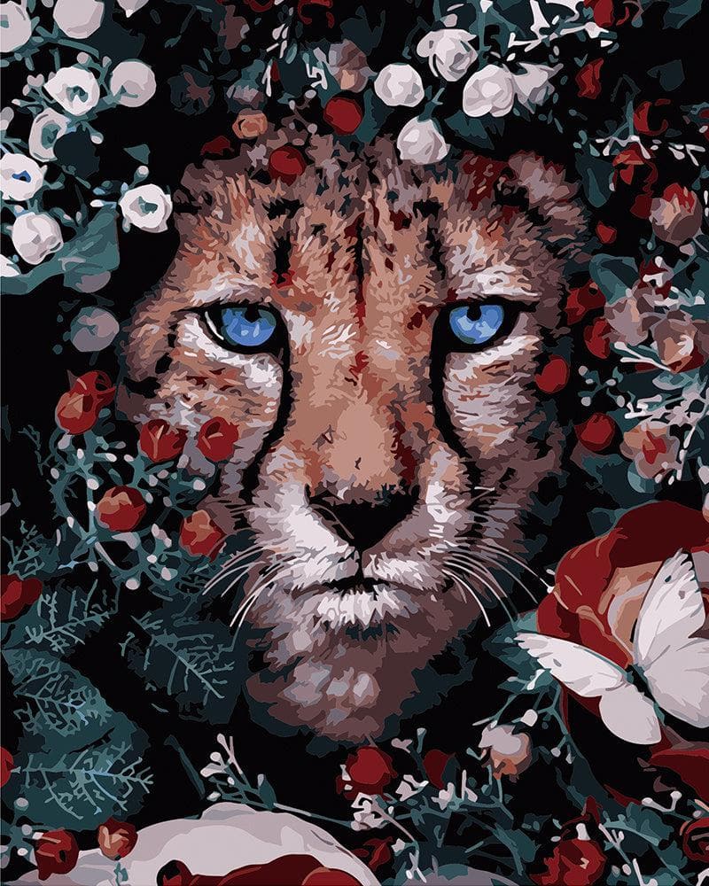 Leopard hidden in flowers