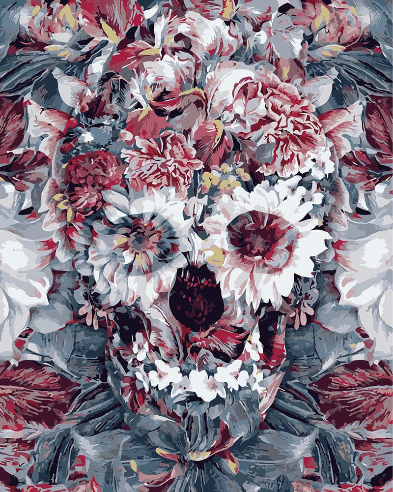 Paint-by-numbers-in-real-Abstract skull made by red&white flowers