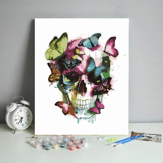 Paint-by-numbers-Skull&colorful butterflies