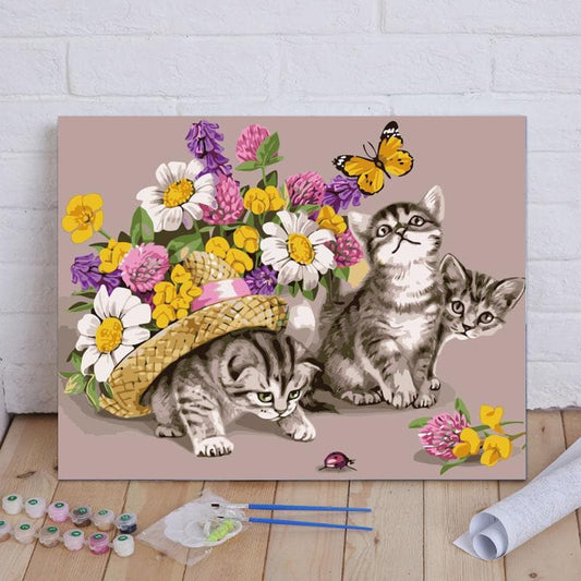 Three kitty with flowers