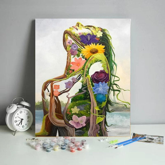 Paint-by-numbers-Abstract plants constitute woman's body
